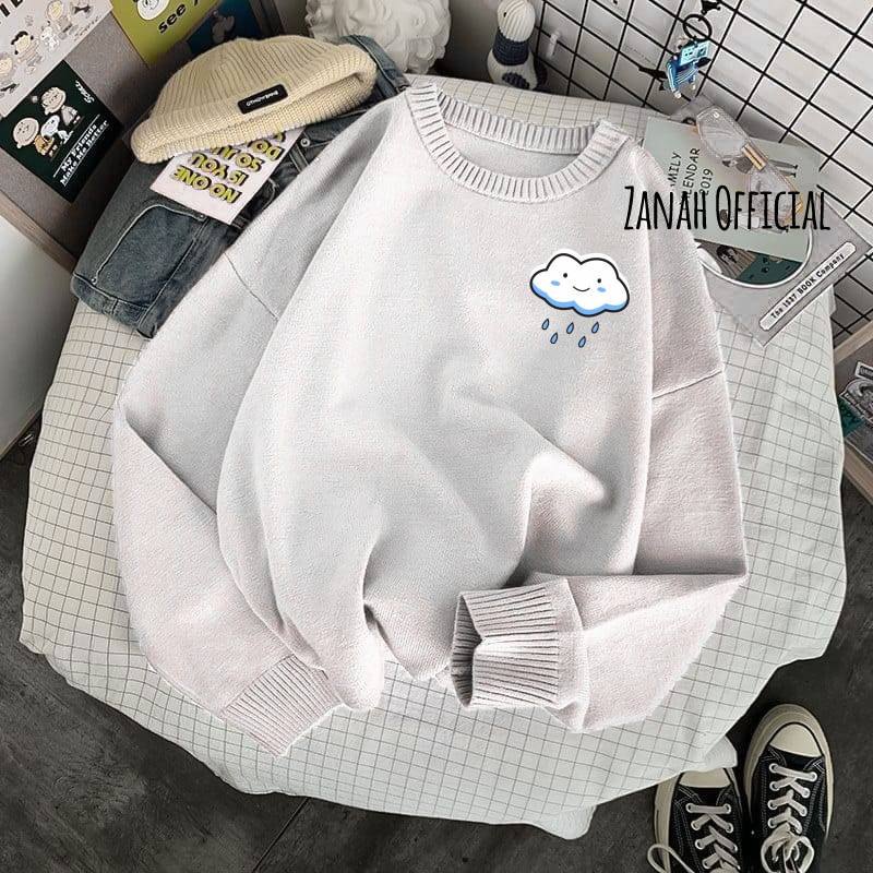 Sweatshirt Sweater Motif Kartun Awan Cewek Cowok  Bahan Fleece Tebal