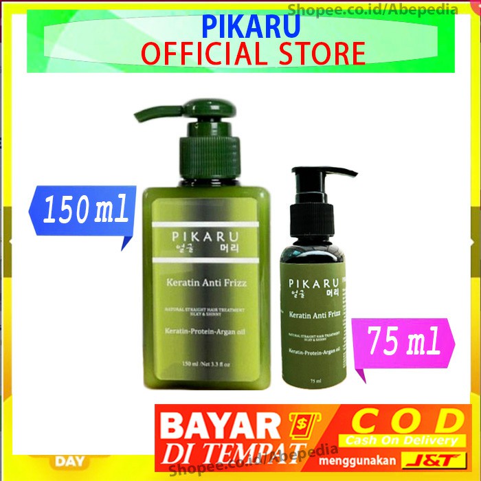 Keratin Pikaru Anti Frizz Pelurus Rambut Alami Original 150 ml 75 ml