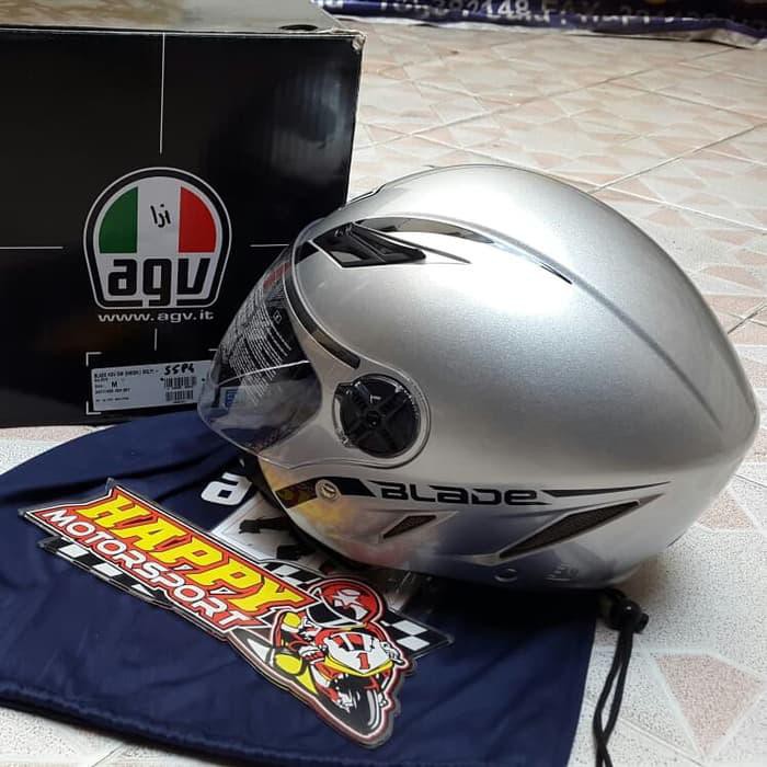 TERBARU HELM HALF FACE MERK AGV BLADE SOLID SILVER SIZE M (SNI)