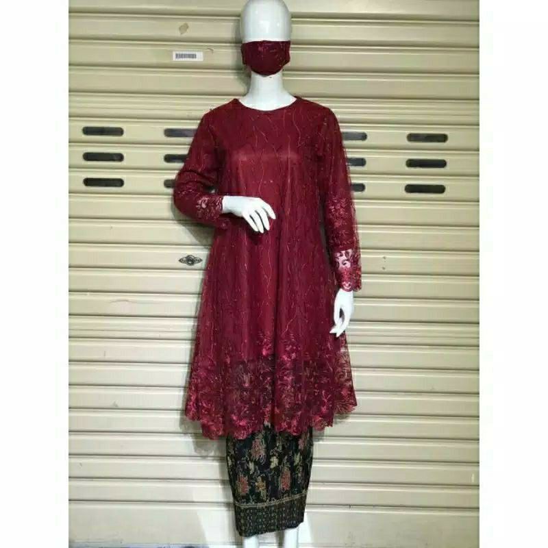 NEW KEBAYA TILLE JUMBO SAMAPAI 5L /KEBAYA TUNIK TILLE/KEBAYA MODERN-Maroon