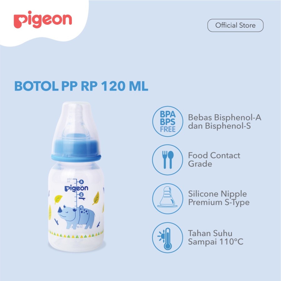 PIGEON BOTOL PP RP 120 ML BADAK BERCULA SATU W/ S TYPE SILICONE NIPPLE 010843