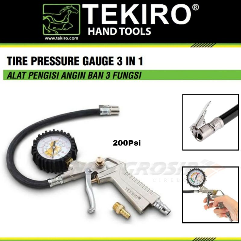 TEKIRO Tire Pressure Gauge 200PSI 3 IN 1 Inflator Alat Isi Ukur Angin Ban