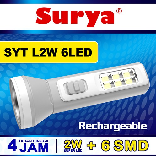 Surya SYT L2W 6LED Senter LED Super Terang / Lampu Emergency 2 in 1 Rechargeable