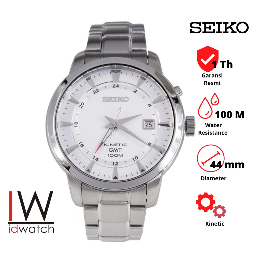 Seiko Kinetic GMT SUN029P1 Jam Tangan Pria Original SUN029 Kinetik Cowok Strap Rantai Stainless