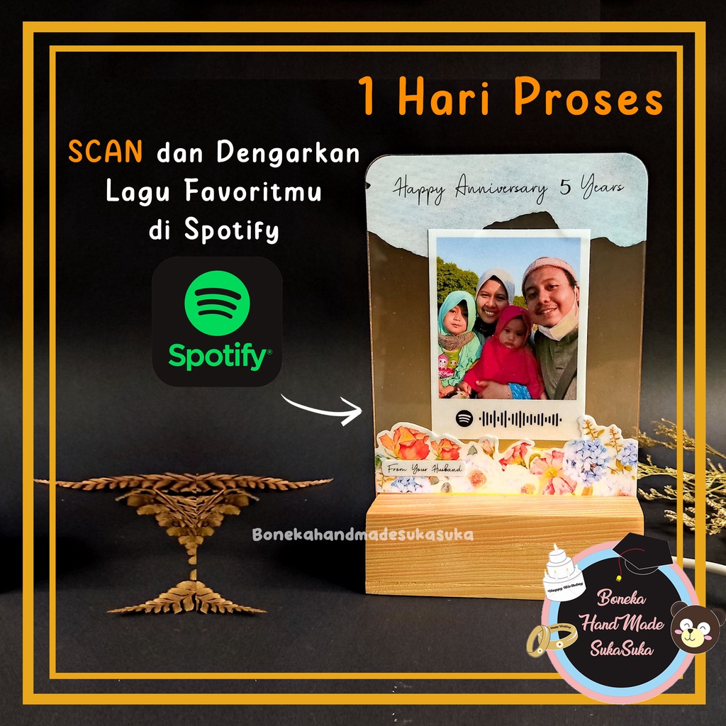 Akrilik Kayu Spotify Lampu LED USB Bisa Custom Foto dan Ucapan / Kado Ulang Tahun / Hadiah Ultah / K