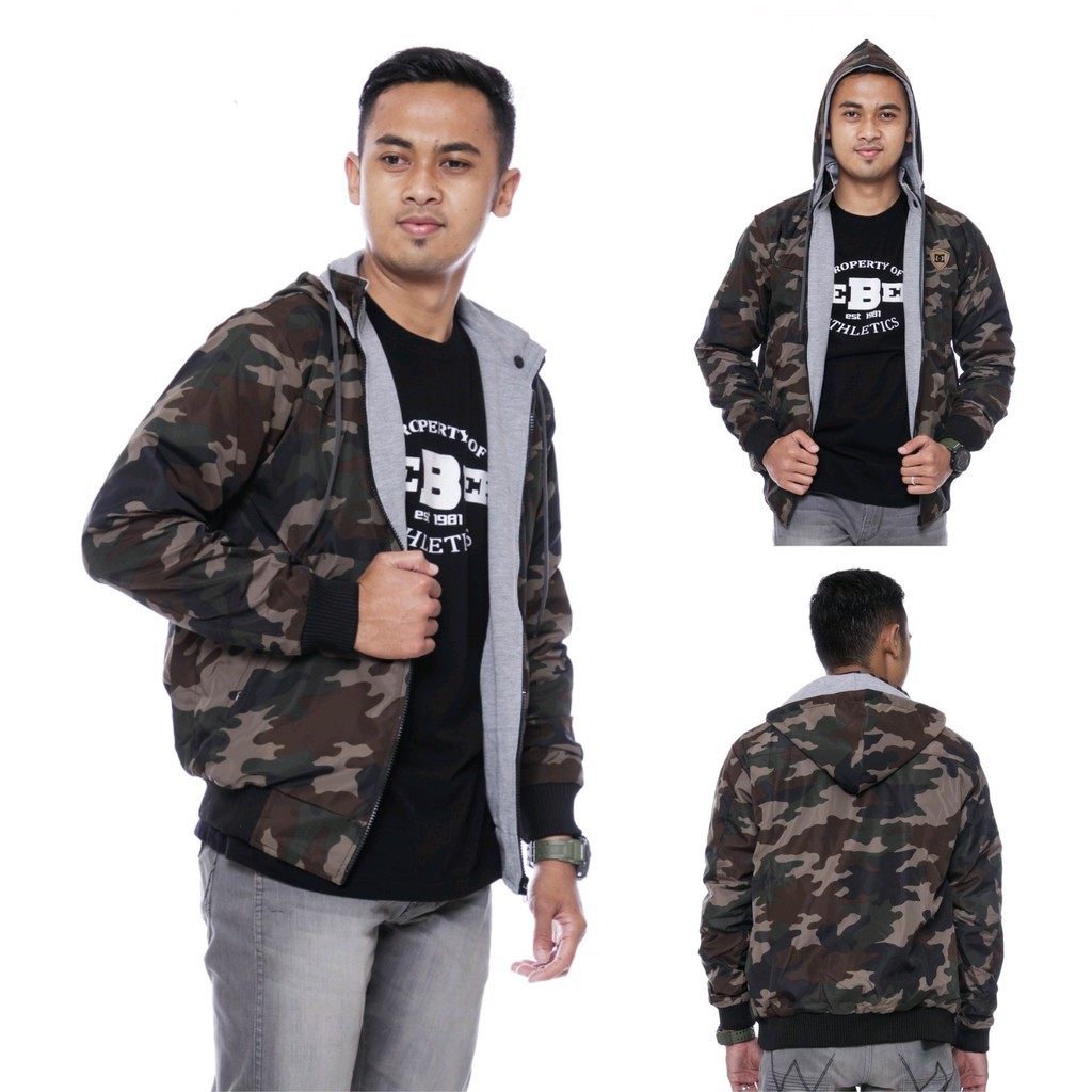 Jaket Parasut DC Bolak Balik army Loreng Hijau tua XL xxL Big Size Jumbo Bolak-Balik Doreng