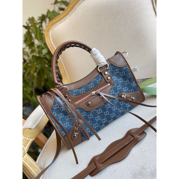 Gucci & Balenciaga joint model fashion classic motorcycle bag size 32cm