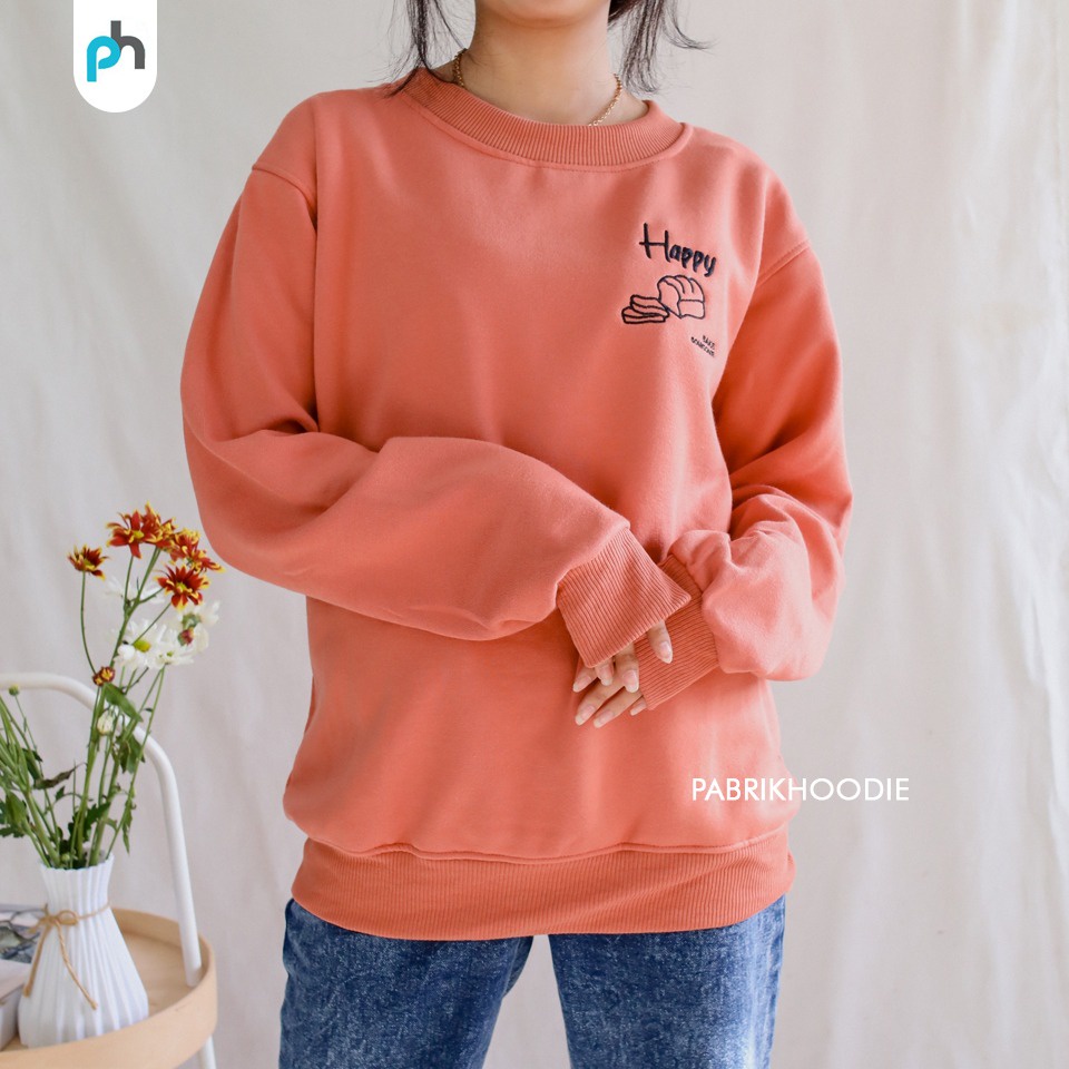 PABRIKHOODIE - BASIC SWEATER HAPPY BREAD M -XXL {PRIA &amp; WANITA} (SABLON)