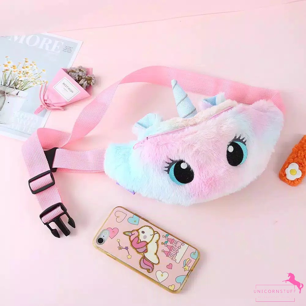Tas Unicorn Waist Bag Anak Bahan Bulu Halus Premium