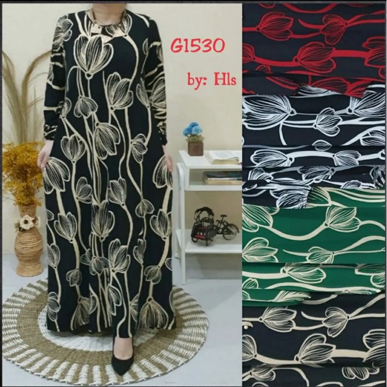 GAMIS JUMBO WANITA JERSEY KOREA PRINTING PREMIUM MOTIF ABSTRAK BUNGA