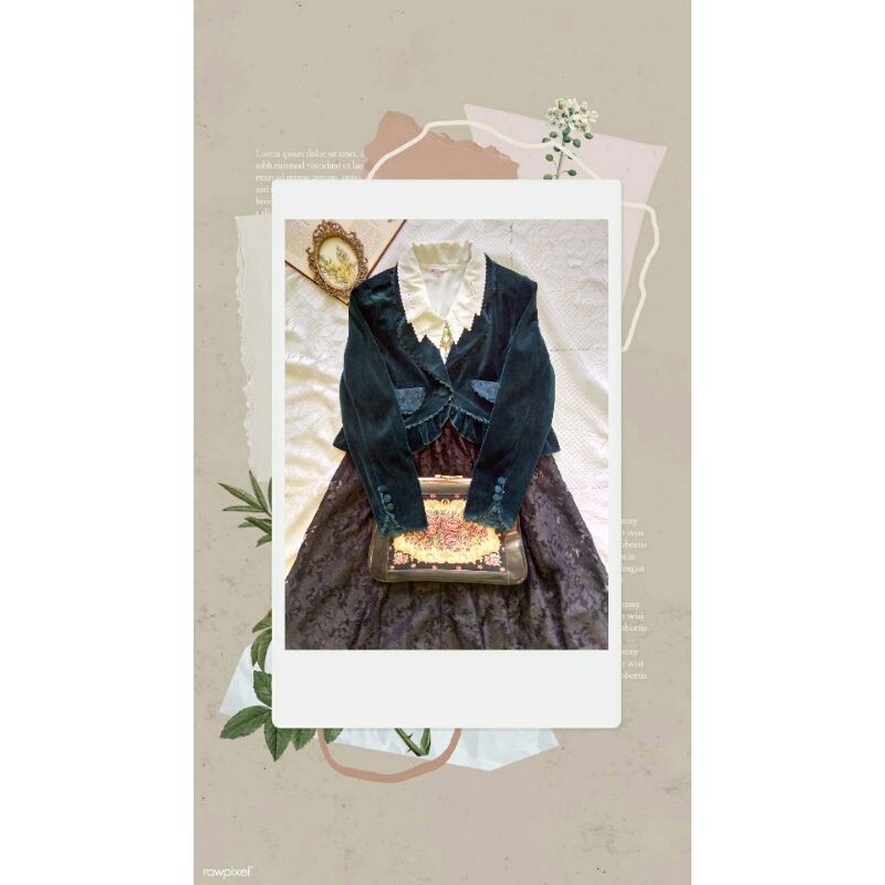 "Axes Femme" Teal Blue/Green Short Velvet Jacket with Lace