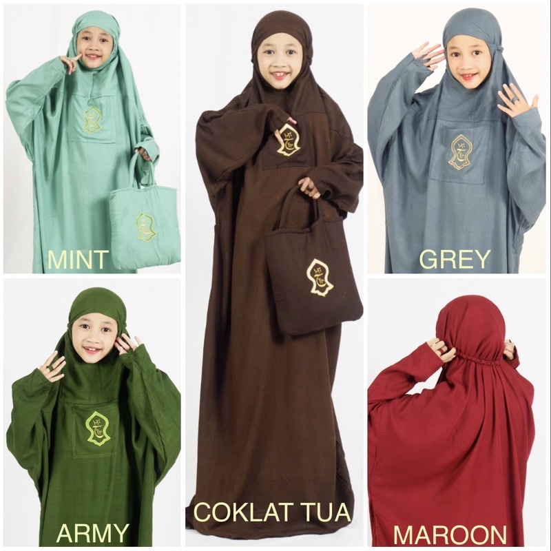 Mukena Anak Usia 6-9 tahun Terompah Terusan Bali Polos Warna Mukenah Hadramaut Rayon