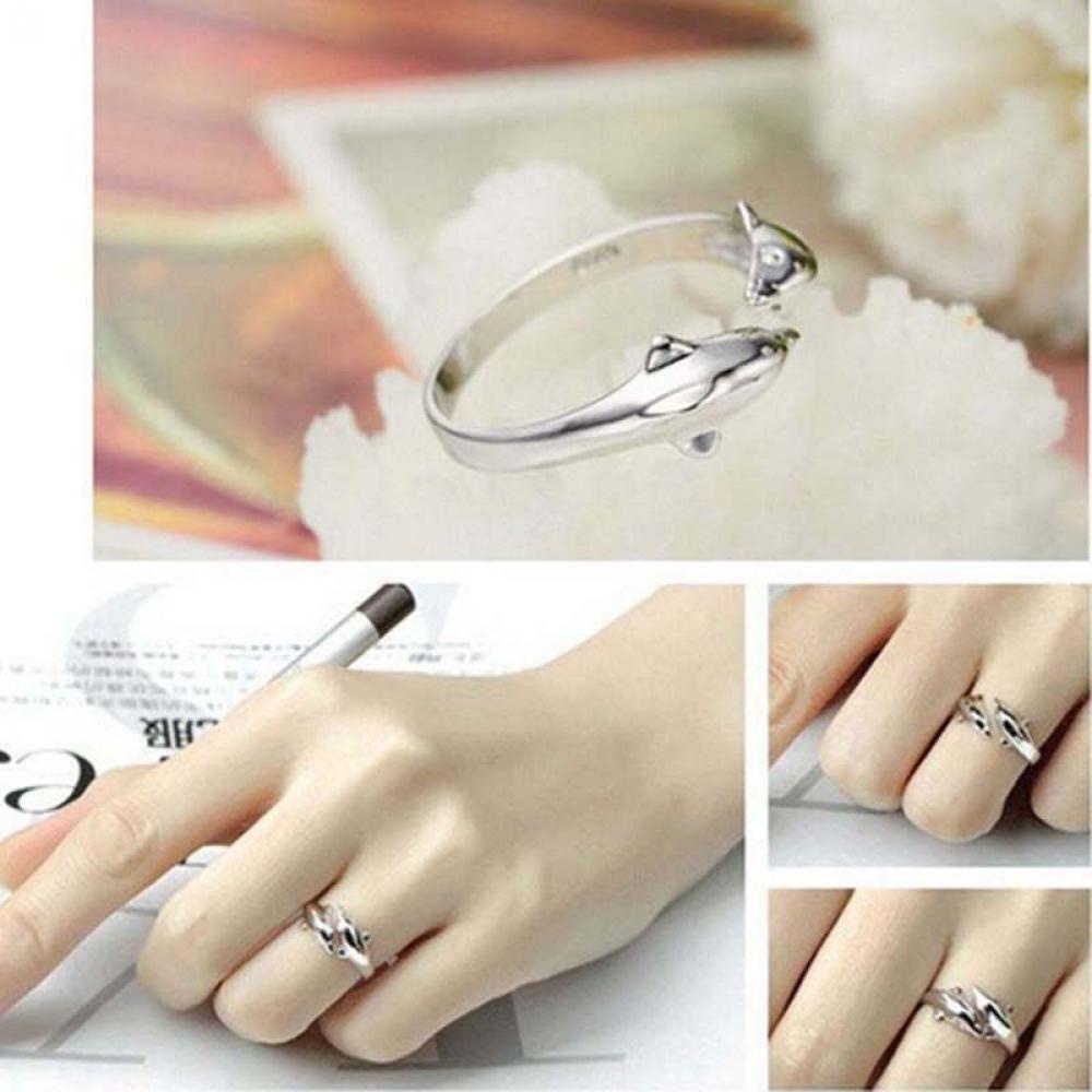 Solighter Dolphin Cincin Wanita Lucu Fashion Berlapis Perak