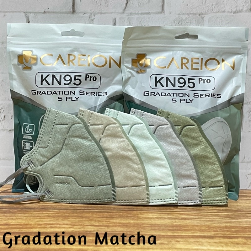 Masker KN95 PRO Mix Warna  Careion Gradation Gradasi Warni Series Shrimpink Matcha Grey Hitam Putih Abu5 Ply 1 Pack Isi 10 pcs