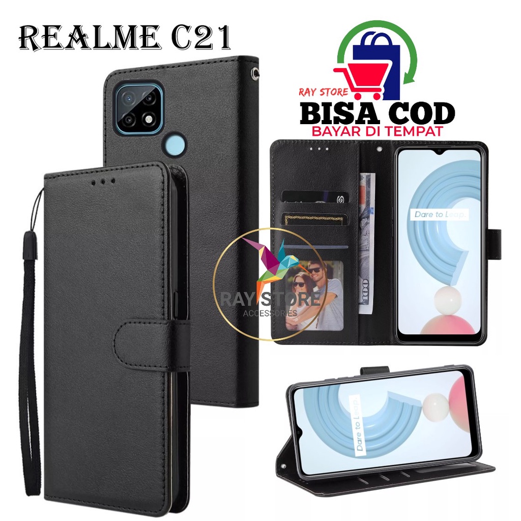 REALME C21 FLIP LEATHER CASE PREMIUM-FLIP WALLET CASE UNTUK REALME C21