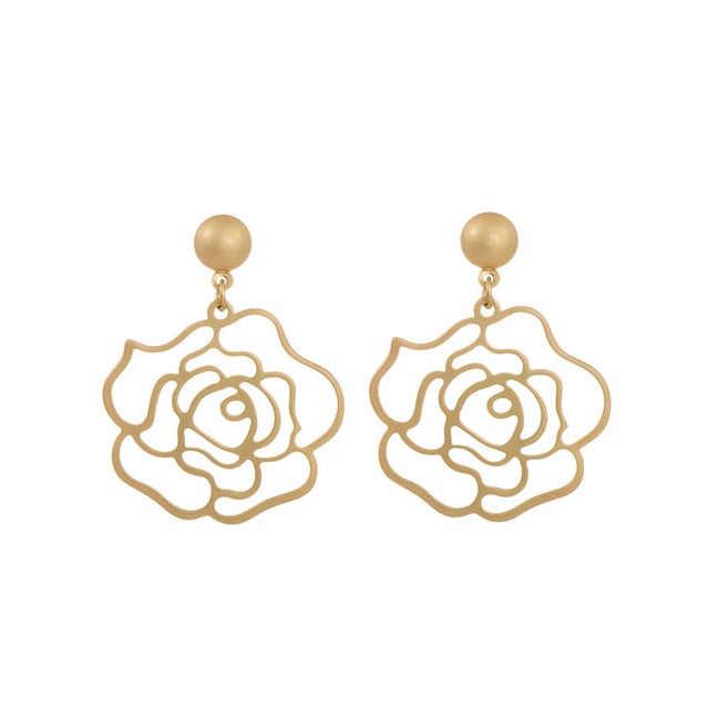 LRC Anting Tusuk Fashion Color Alloy Hollow Flower Stud Earrings D63496