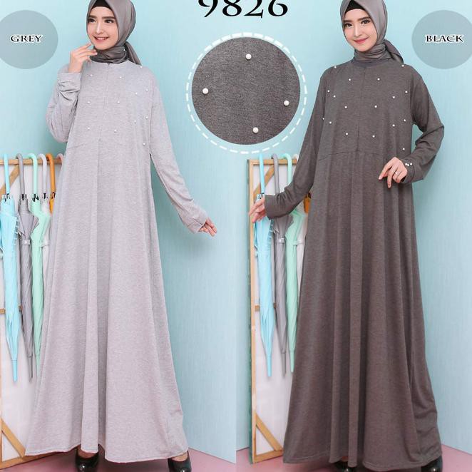 Baju Gamis Wanita Terbaru Gamis Jumbo Kaos Misty Mutiara L-XXXL 9825 - Abu Tua, L-XL Fashiion