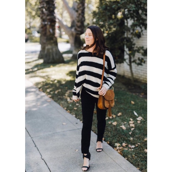 Forever 21 sweater rajut kepang cable stripe belang blazter blaster garis hitam putih korea oversize
