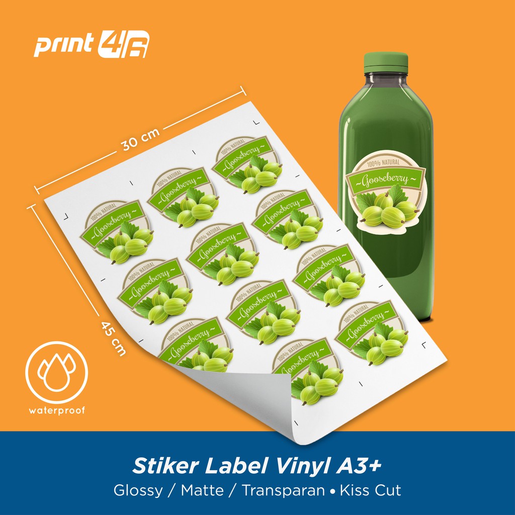 

Cetak Stiker Label Vinyl / Transparan A3+ CUT