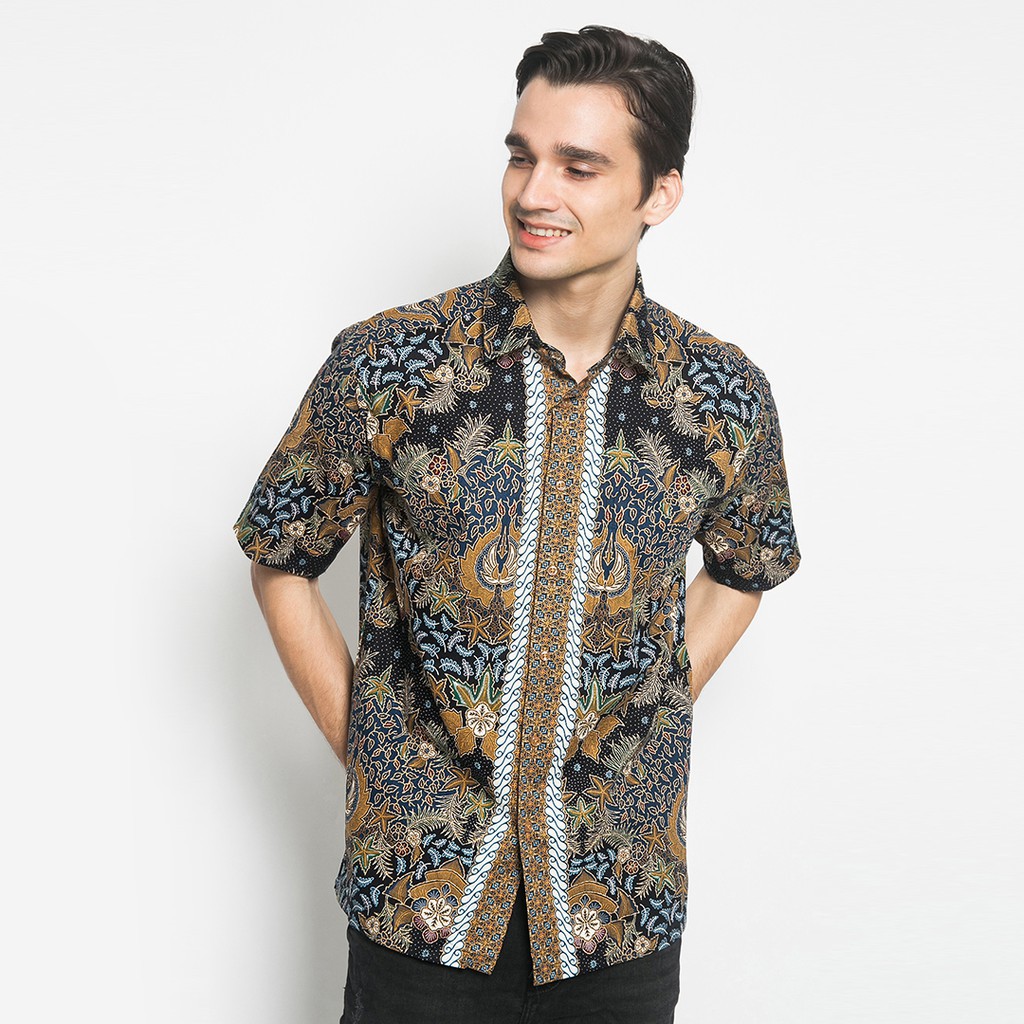 kemeja Alisan Bayar COD Alisan Kemeja Lengan Pendek Batik Reguler 10434 Biru diskon murah