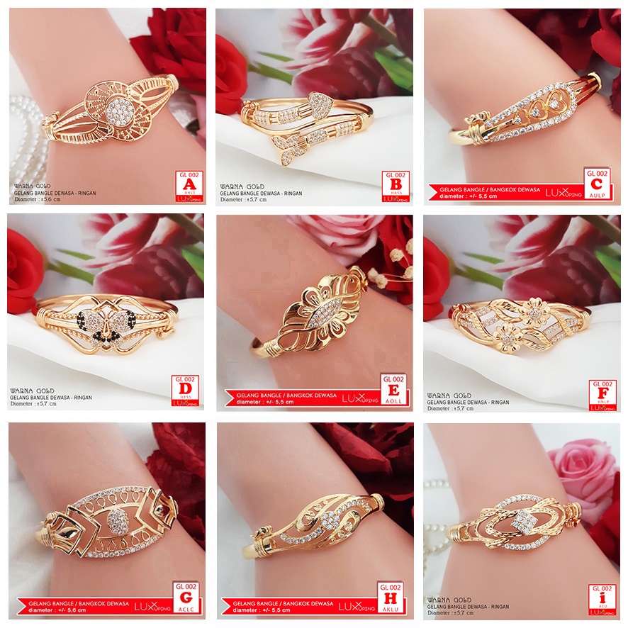 GL 002 Gelang Bangkok Dewasa Murah  Perhiasan Lapis Emas Gold Bangle Tangan Wanita Luxx Xuping