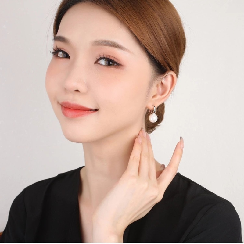 2021 Anting Hoop Sterling Silver 925 Hias Mutiara Besar 12mm Gaya Retro Korea Untuk Wanita