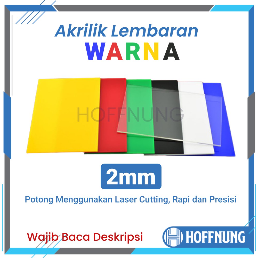 Akrilik Lembaran Warna 2mm Custom Acrylic Hitam Putih Merah Kuning Hijau Biru  Potong Laser 2 mm