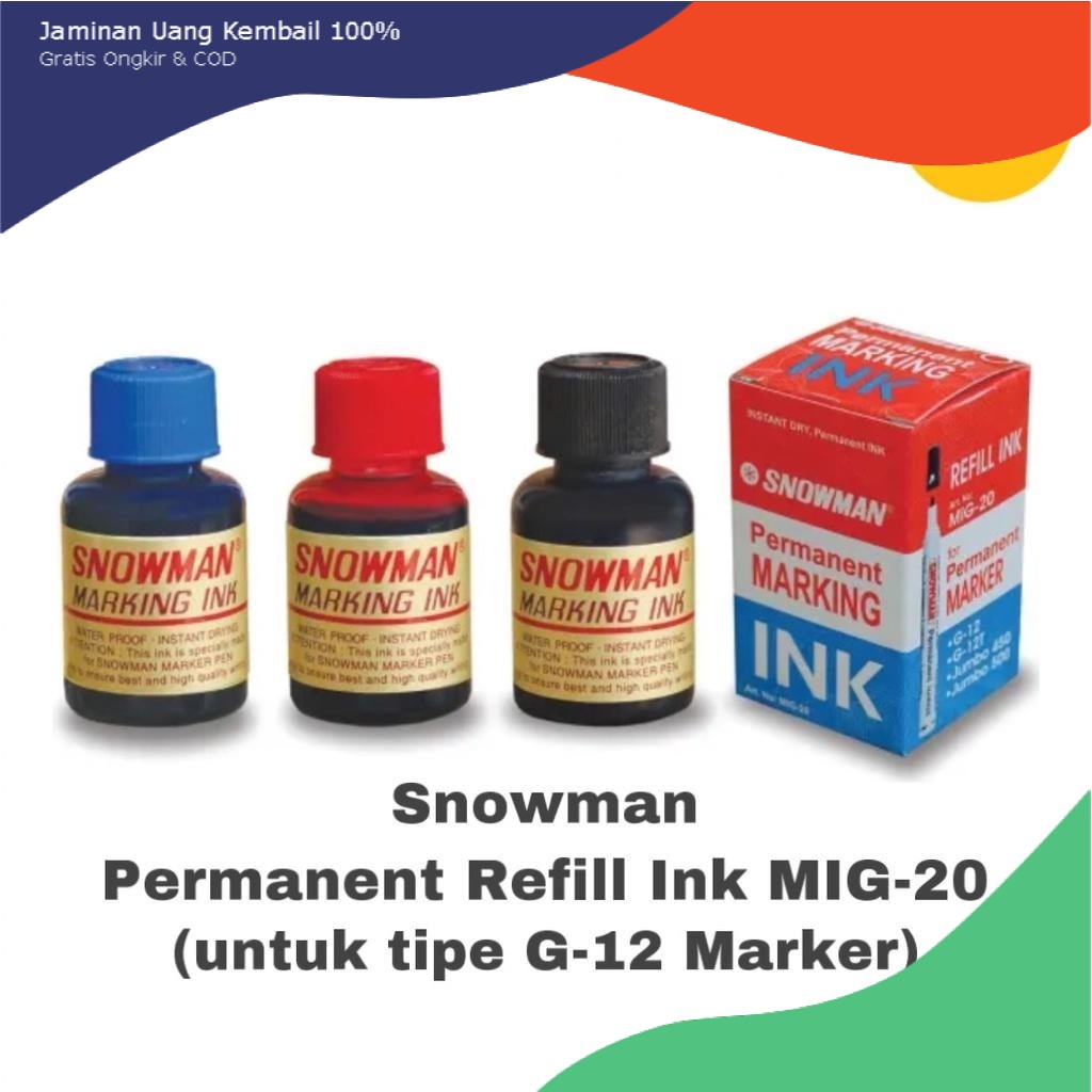 

Refill Spidol Snowman G-12 Permanent (Hitam Biru Merah Hijau MIG-20)/Tinta/Refil/Isi Ulang/Permanen