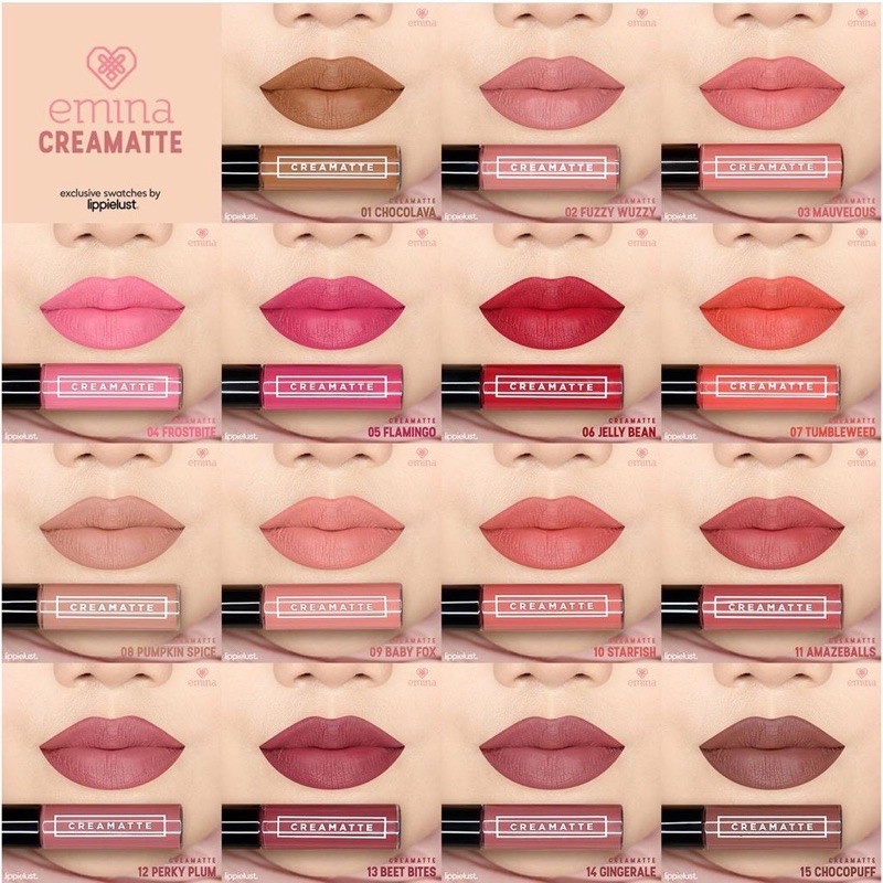 [ib] lengkap shade 01 - 19 -- Emina creammatte lipcream -- emina lip cream -- emina lipcream matte