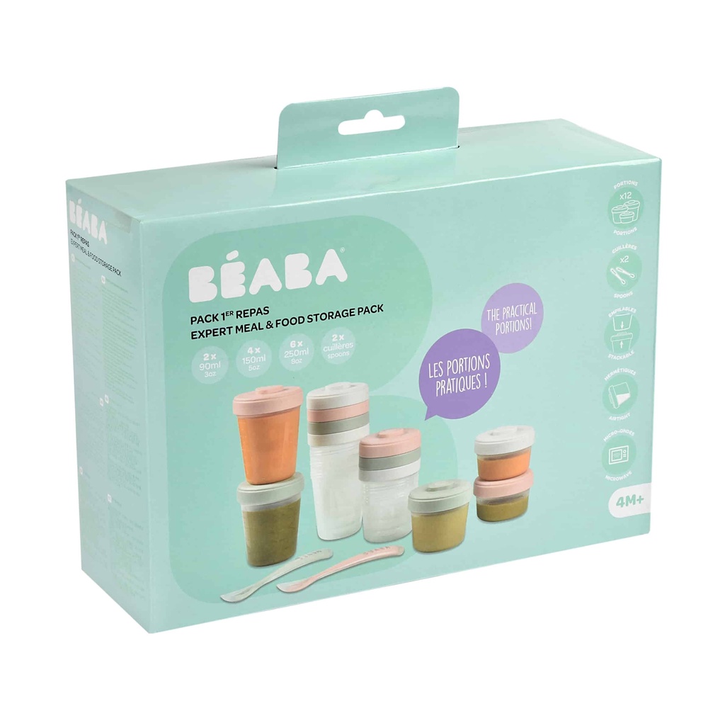 Beaba Expert Pack Meal &amp; Food Storage Set - 12 Clip Portions + 2 Silicone Spoons by First Few Years / Peralatan Makan Bayi 4m+