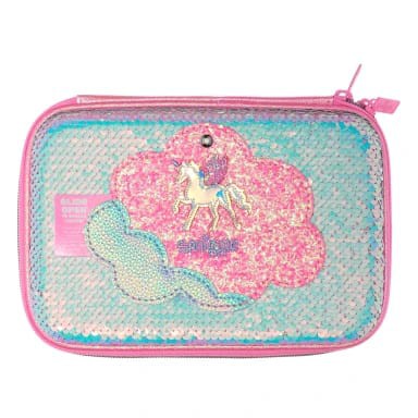 

SMIGGLE PENCIL CASE HARDTOP MIROR LUNAR SEQUIN UNICORN PINK