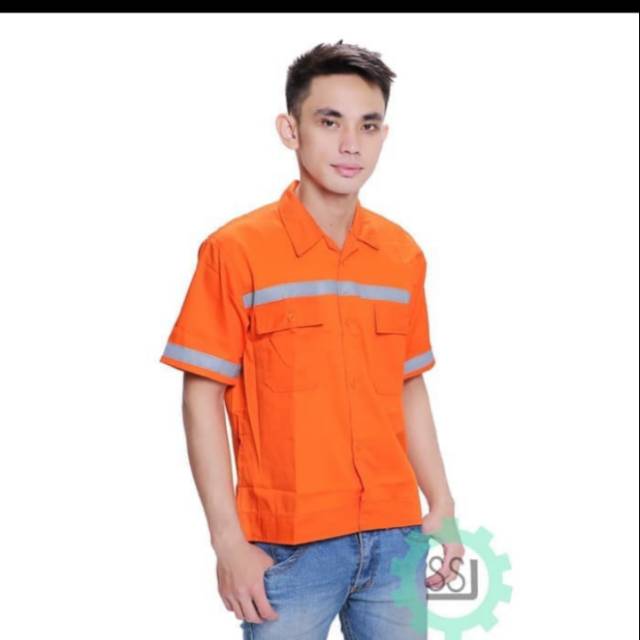 wearpack safety lengan pendek pria murah/baju kerja pria proyek/seragam safety /kemeja pendek pria