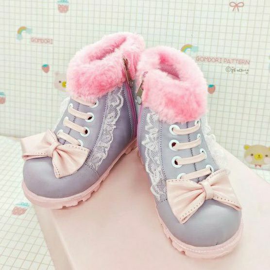 Sepatu anak perempuan/Boot pita Lylac/pink/White