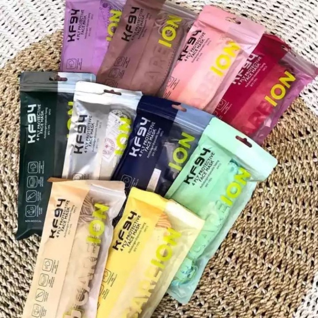 Masker KF94 Careion 4ply 4d Warna Warni Non Medis Original Tali Senada Soft Isi 10pcs Matcha Green S