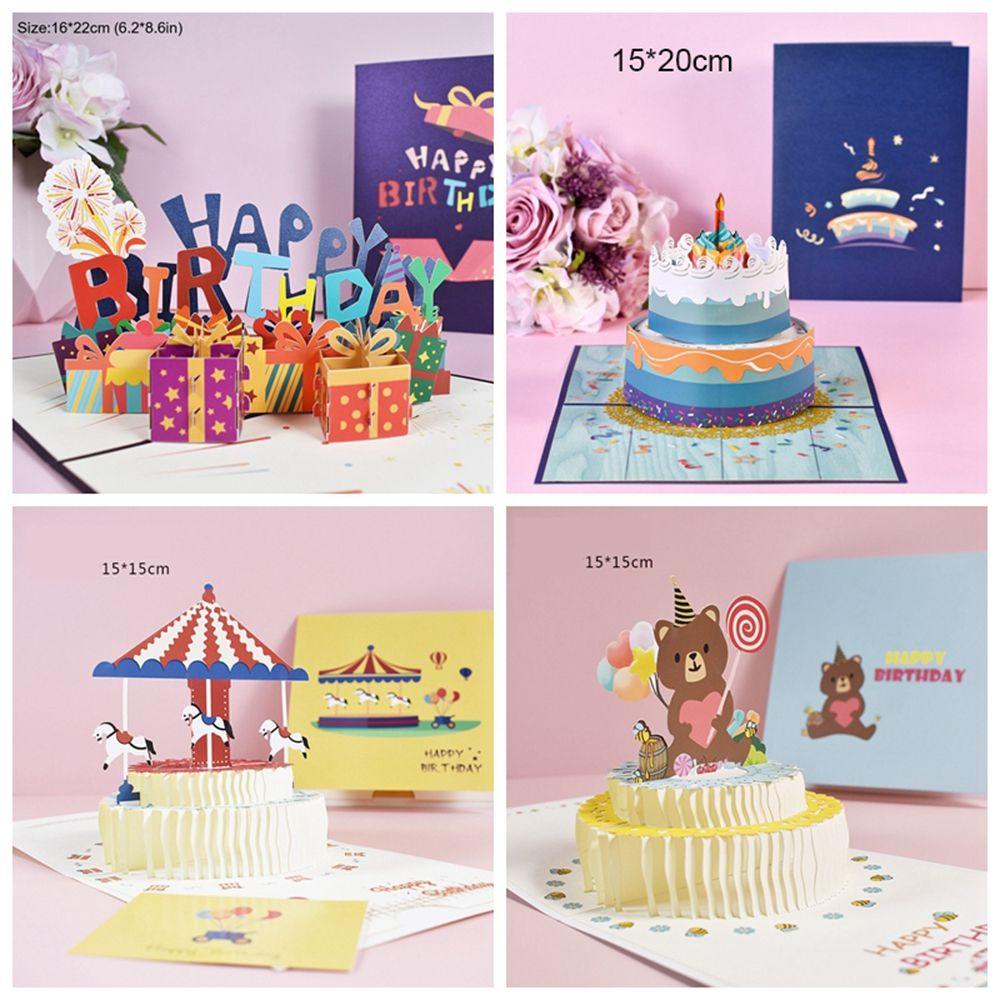 [Elegan] Kartu Ucapan Pop-Up Istri Suami Kue Ulang Tahun Happy Birthday Postcards Dengan Undangan Amplop