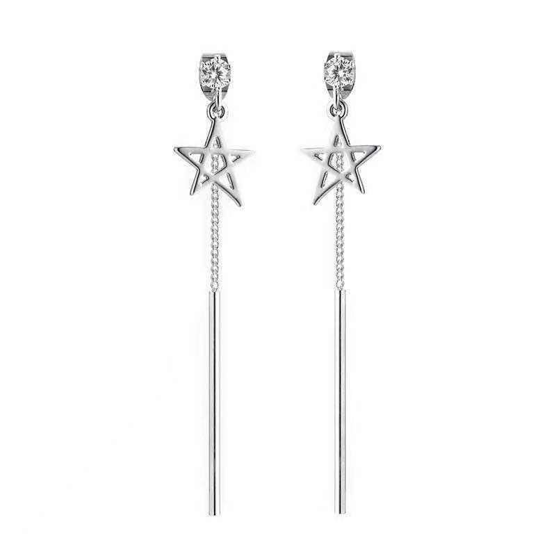 S925 sterling silver anting-anting anting-anting gaya Korea pentagram zirkon menjuntai anting-anting