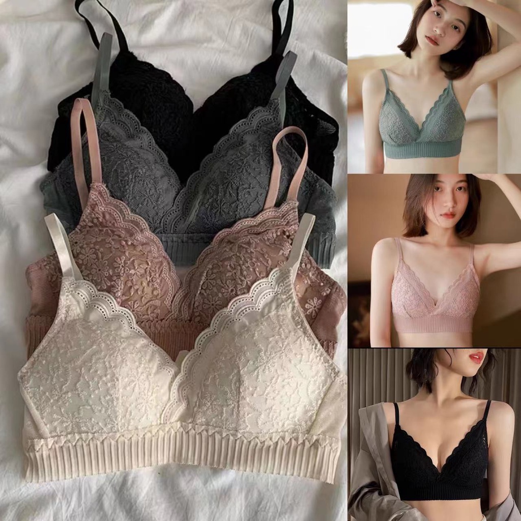 Sayishop BH/Bra Wanita Push-Up Isi Busa Tali Strap Bahan Lace Breathable Hiasan Bordir