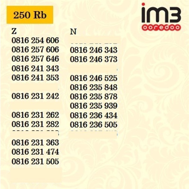 Nomor Cantik nomer indosat 10 Digit im3 Ooredoo 4G Kartu perdana