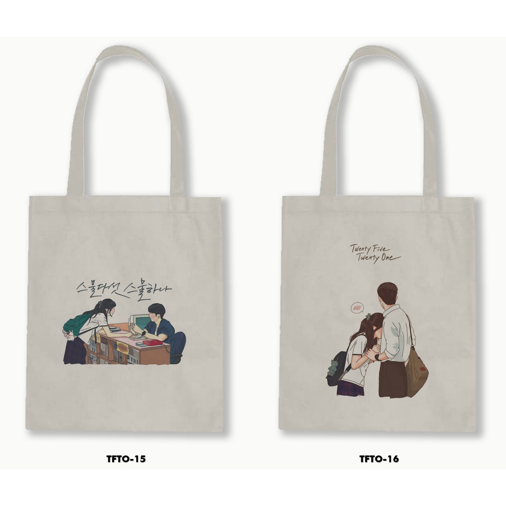 Tas Tote Bag Resleting Kanvas/Blacu  - Twenty Five Twenty One / Drakor 01