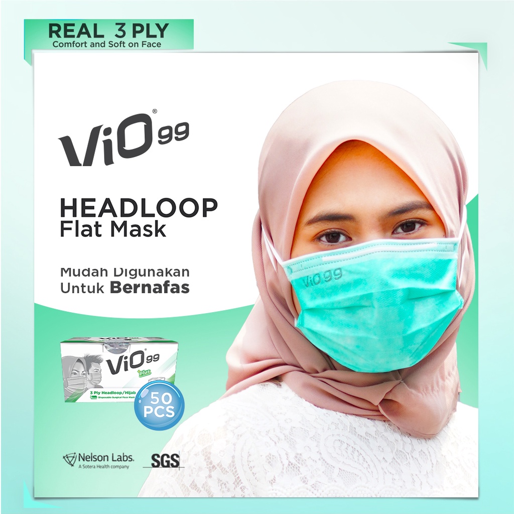 Original Vio Mask Hijab Masker Vio 3 Ply Isi 50 - Masker Kelas Premium Lulus Uji Bfe Pfe dan Vfe Exp