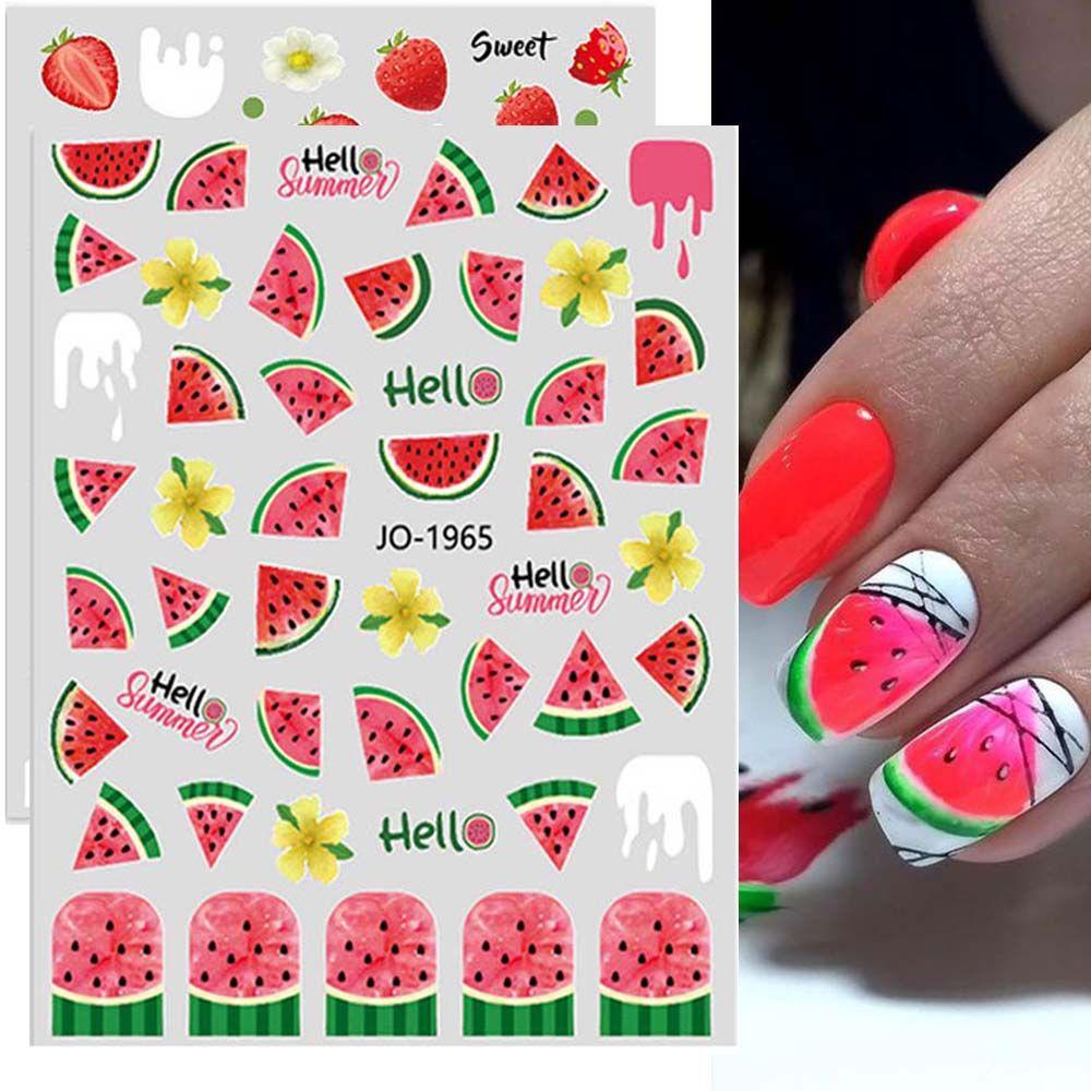 Mxbeauty Buah Stiker Kuku 3D DIY Dekorasi Kuku Manicure Strawberry Transfer Slider Semangka Nail Decal