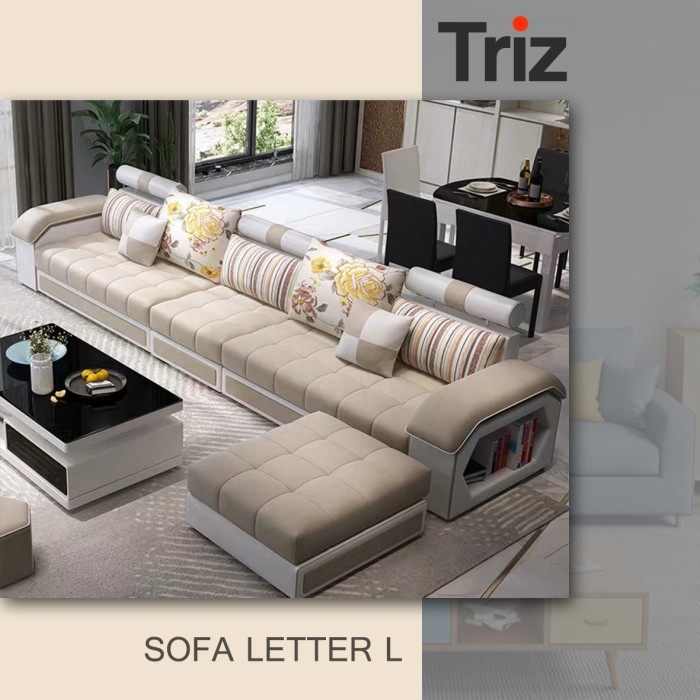 Triz Furniture Sofa Minimalis Cream Sofa Letter L Sofa Ruang Tamu Sofa Keluarga Sofa