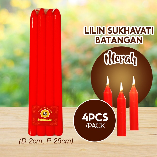 Lilin Batang Sembahyang Sukhavati 4 pcs/pack 25 cm merah