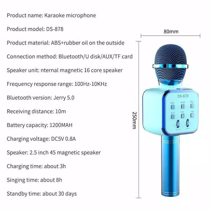 DS878 MIC Karaoke Bluetooth Hand Held Wireless Microphone HiFi Speaker Portable