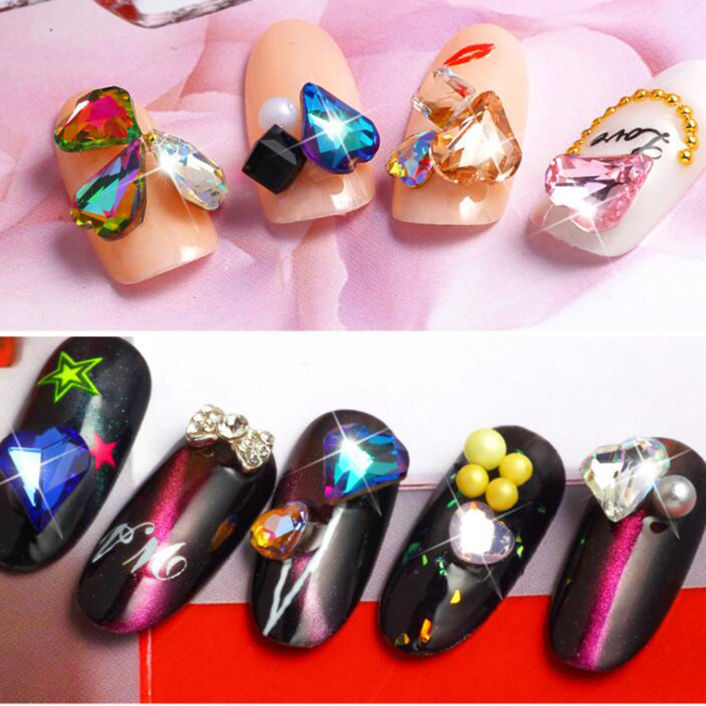 Chifeng 10PCS Ornamen Kristal Berlian Imitasi Bentuk Hati Ukuran 8MM Untuk Dekorasi Nail Art DIY