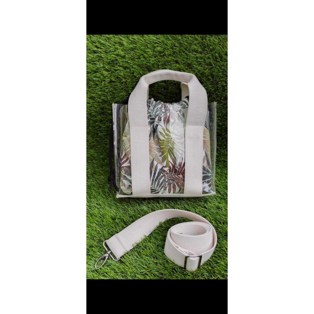 Jacey bag with pouch / Tas wanita transparant Lucu / Motif Daun