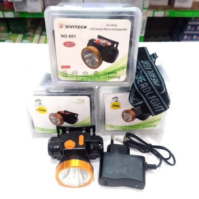 Senter kepala 20 watt cahaya putih/kuning sivitech