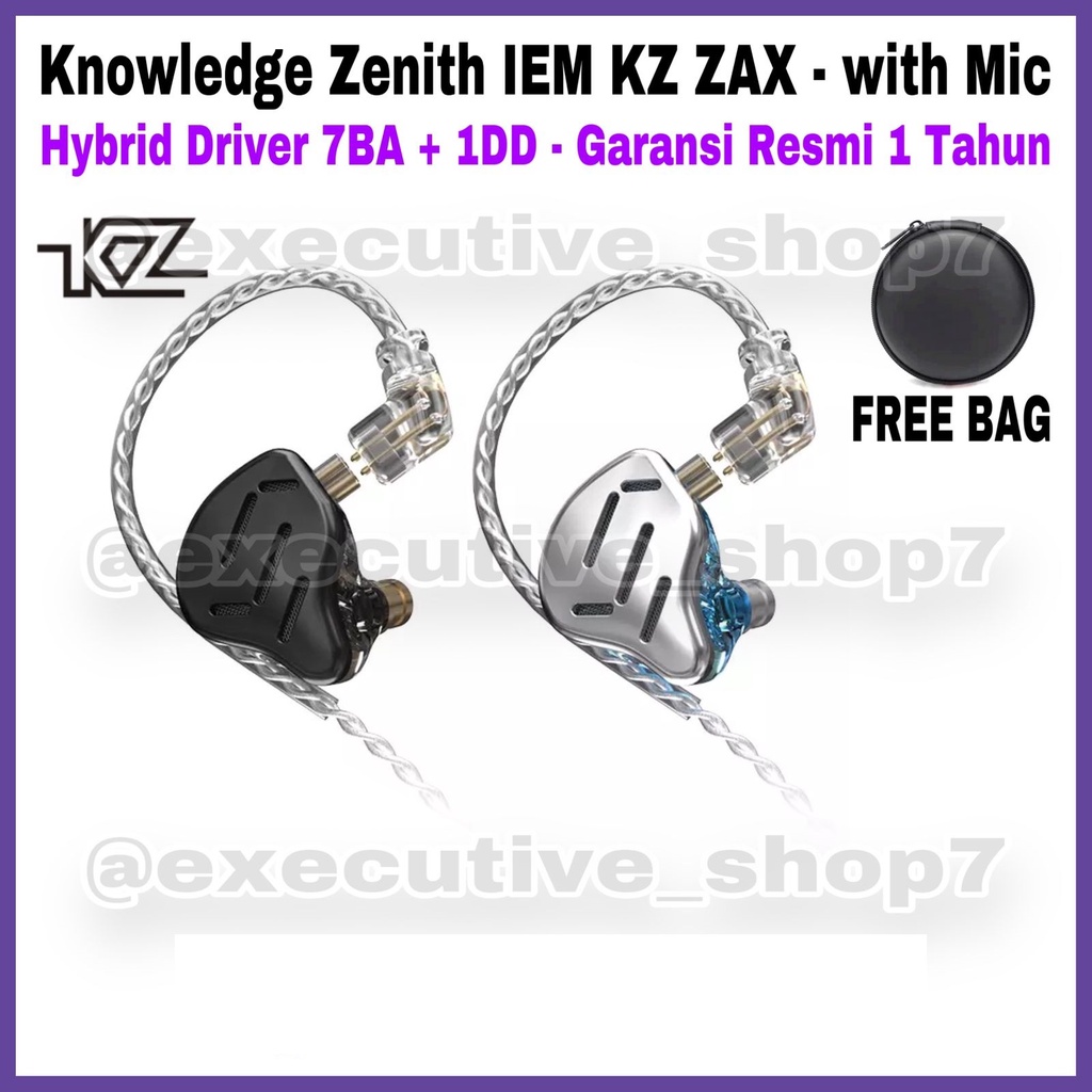 Knowledge Zenith IEM KZ ZAX with Mic - Hybrid Driver 7BA + 1 DD - Garansi Resmi 1 Tahun