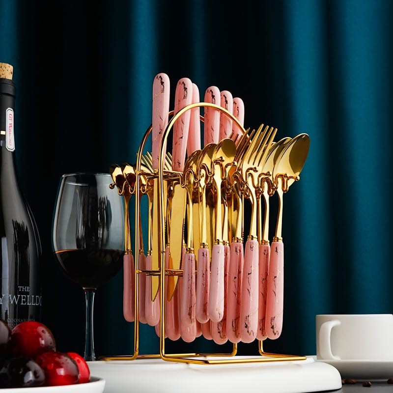 Kingsbakeware Peralatan Makan Sendok Set Keramik / Sendok Set Marble Dengan Rak