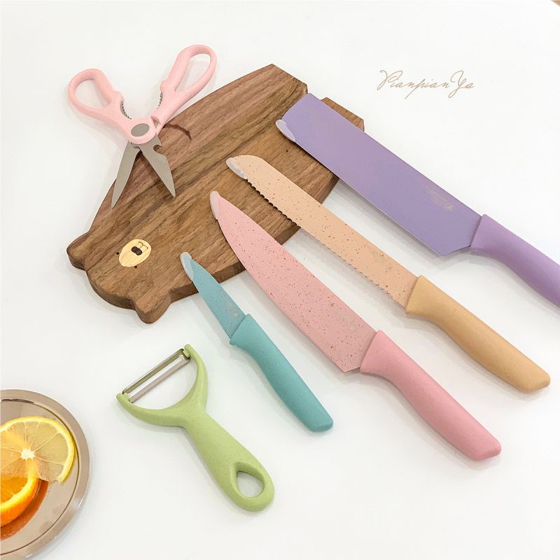 Pisau Dapur Set isi 6pcs Kitchen Knife Set Multicolor Pisau set serbaguna macam macam warna